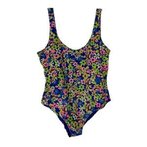 Buc-ee's Womens One-Piece Swimsuit Size Large Blue Floral Tank Style